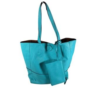 Joy Susan Turquoise Vegan Leather Tote Bag with Removable Pouch P0101-44
